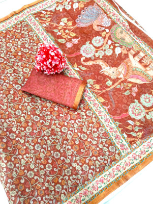 Gajal Digital Print Daily Wear Cotton Linen, Linen Saree(Maroon)