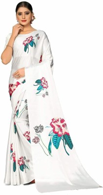 KV Fashion Digital Print Bollywood Satin Saree(White)