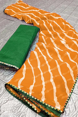 Qyra Printed Leheria Georgette Saree(Yellow)