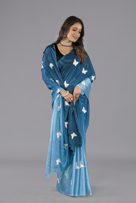 Julee Printed Bollywood Chiffon Saree(Dark Blue)