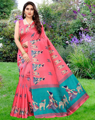 shree laxmi Floral Print Banarasi Cotton Silk Saree(Pink)