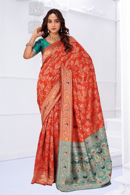 Suali Printed Banarasi Pure Silk Saree(Red)