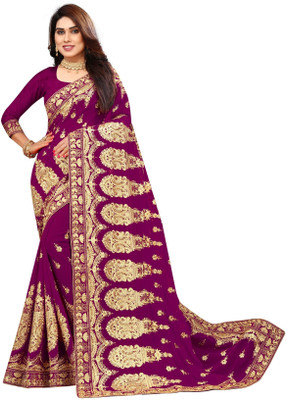 b bella creation Embroidered Bollywood Georgette Saree(Purple)