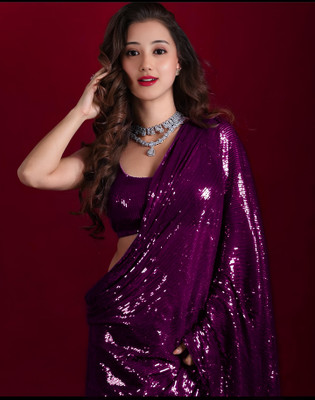 Hemlata Embroidered, Embellished Bollywood Georgette Saree(Purple)