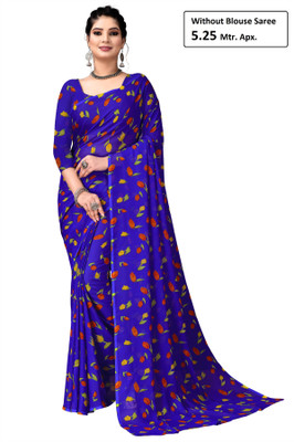 Kanooda Prints Printed Daily Wear Georgette Saree(Blue)