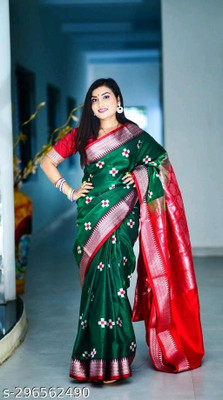 Fabriczone Woven Banarasi Satin Saree(Green)