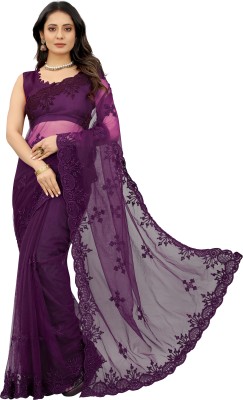 Barkiya Creation Embroidered Bollywood Net Saree(Purple)