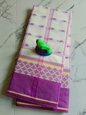 Fulia taant saree Self Design Tant Pure Cotton Saree(Cream, Pink)