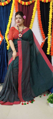 HouseOfCommon Self Design Handloom Pure Cotton Saree(Black)