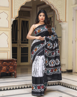 NIKHILAM Printed Daily Wear Pure Cotton Saree(Light Green)