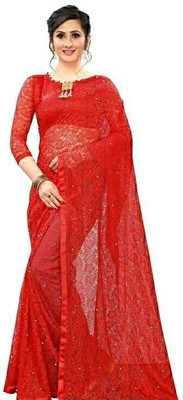 SAREEYA16 Floral Print Bollywood Net Saree(Red)