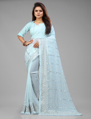 ReJa Trendz Embroidered Bollywood Georgette Saree(Light Blue)