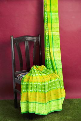 PRANATI ENTERPRISE Printed Tant Cotton Blend Saree(White, Green)