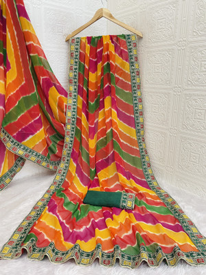 Adiyogi Enterprise Printed Leheria Georgette Saree(Multicolor)