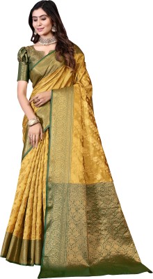 Aksh Fashion Self Design Banarasi Silk Blend Saree(Multicolor)
