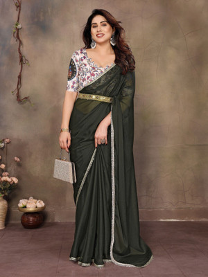 ROOP SUNDARI SAREES Solid/Plain Daily Wear Georgette Saree(Dark Green)