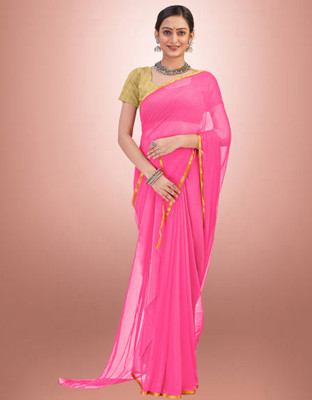 Desi Style Solid/Plain Kanjivaram Jacquard, Cotton Silk Saree(Pink)