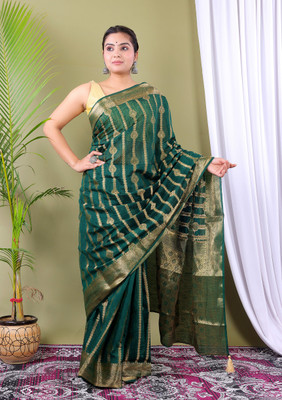 Rohit Designer Self Design Daily Wear Net Saree(Green)