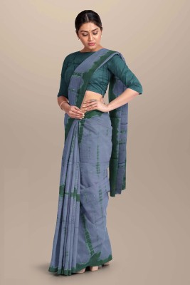 NIKHILAM Printed Daily Wear Pure Cotton Saree(Light Blue, Green)