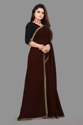 OKTAT Solid/Plain Bollywood Georgette Saree(Brown)