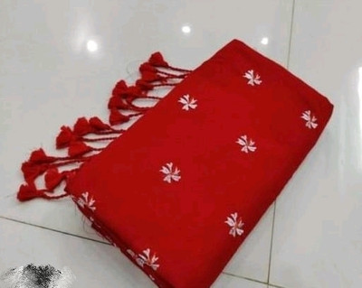 GHOSH TEXTILE Self Design Handloom Cotton Blend Saree(Red)