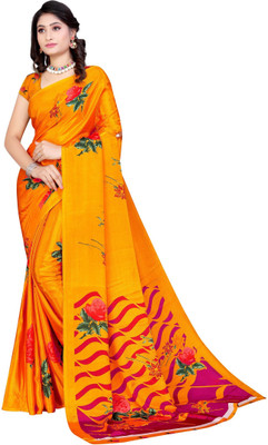 Leelavati Printed Daily Wear Crepe Saree(Yellow)
