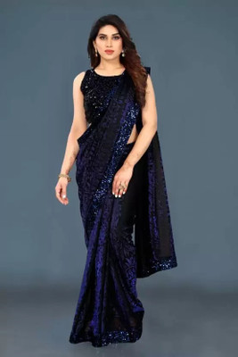 Suali Embellished Bollywood Lycra Blend Saree(Dark Blue)