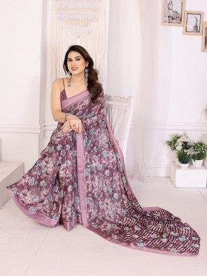 RAJESHWAR FASHION Floral Print, Printed Daily Wear Chiffon Saree(Purple)