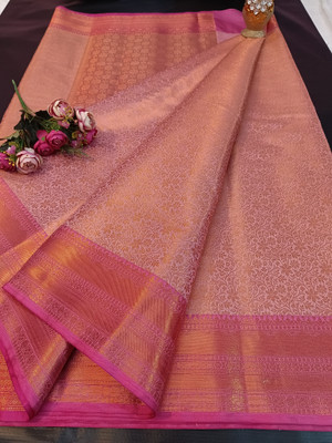 Tahira creation Woven Kanjivaram Tissue Saree(Pink)
