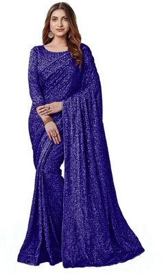 Anjani Textile Embroidered, Embellished Bollywood Georgette Saree(Blue)