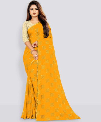 RHEY Woven Bollywood Chiffon Saree(Yellow)