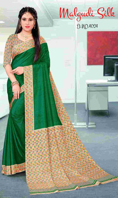 GLAM VILLA Printed Mysore Art Silk Saree(Multicolor)