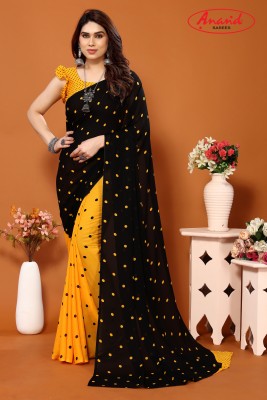 Anand Sarees Polka Print Bollywood Georgette Saree(Yellow, Black)