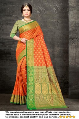 jayant creation Woven, Self Design Daily Wear Jacquard, Silk Blend Saree(Orange)