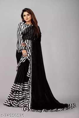 RADHEYUB Self Design, Striped Daily Wear Lycra Blend Saree(Black, White)