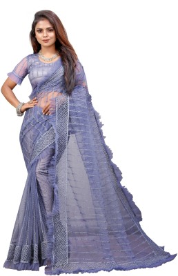 Aika Embroidered Bollywood Net Saree(Grey)