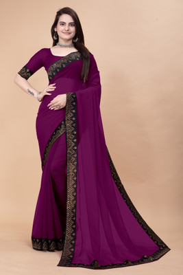 SARANGFEB Embellished, Solid/Plain, Self Design Bollywood Georgette, Jacquard Saree(Purple)