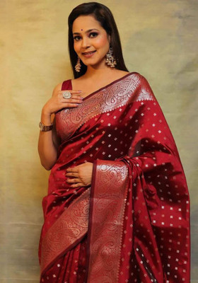 HouseOfCommon Printed Banarasi Art Silk, Jacquard Saree(Red)