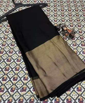 Vragi Solid/Plain Bollywood Chiffon Saree(Black)