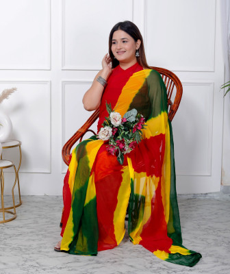 HouseOfCommon Printed Bandhani Chiffon Saree(Multicolor)