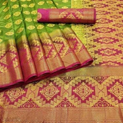 8BitEnterprise Printed Kanjivaram Nylon Saree(Green)