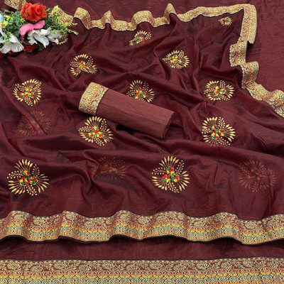 Adiyogi Enterprise Embroidered Bollywood Silk Blend Saree(Maroon)
