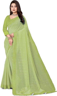 Vraggi Embellished Bollywood Lycra Blend Saree(Light Green)