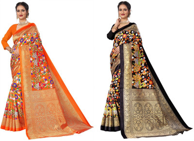 Kanooda Prints Printed Daily Wear Art Silk Saree(Pack of 2, Multicolor)