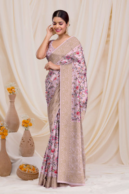 Dharmata Enterprise Digital Print, Printed Banarasi Crepe Saree(Beige)