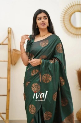 AVDOM Printed Kanjivaram Pure Silk, Art Silk Saree(Green)