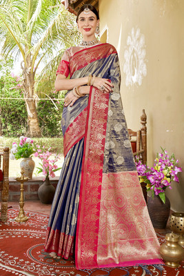 sagarika Woven Bollywood Silk Blend Saree(Grey)