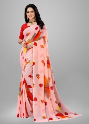 sitafal Floral Print Daily Wear Net Saree(Pink)