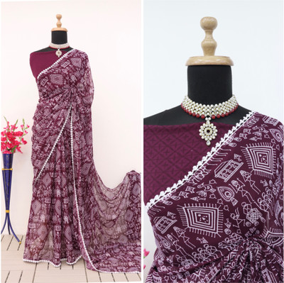 HouseOfCommon Printed Mysore Georgette Saree(Purple)