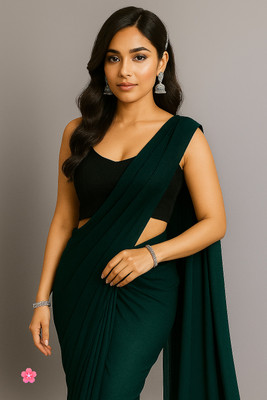 Vraggi Solid/Plain Bollywood Lycra Blend Saree(Green)